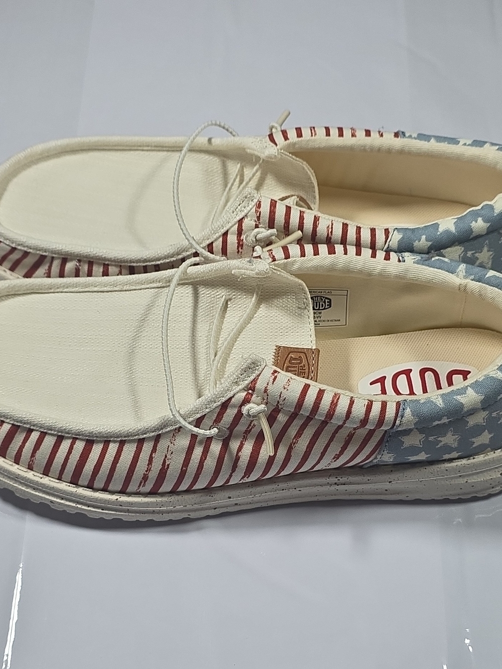 Hey Dude Men's Americana Stripe Canvas Shoes - Cream, Red, Blue - Picture 2 of 7